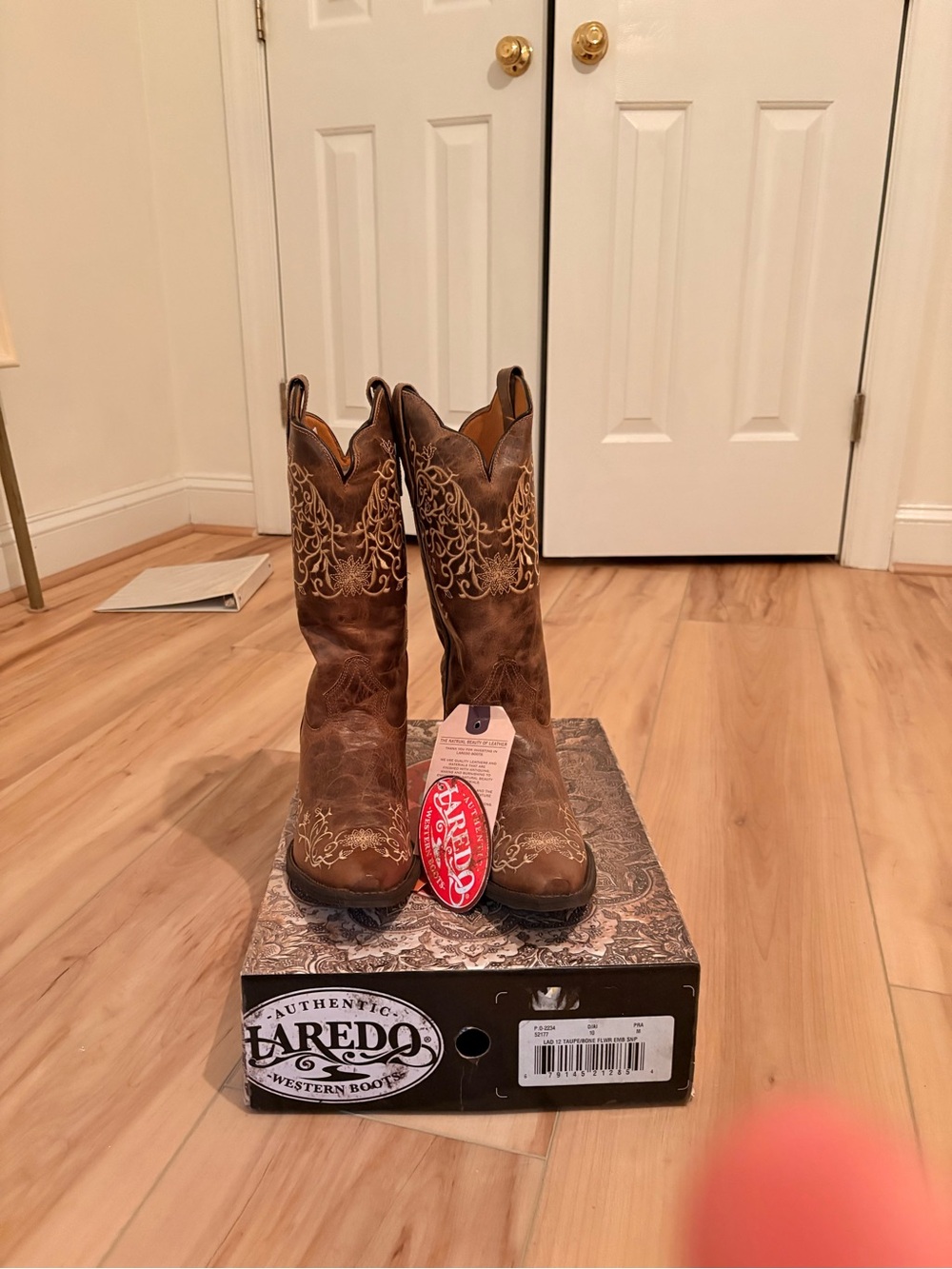 Laredo Brown Women's Embroidered Western Heeled Boots-leather upper